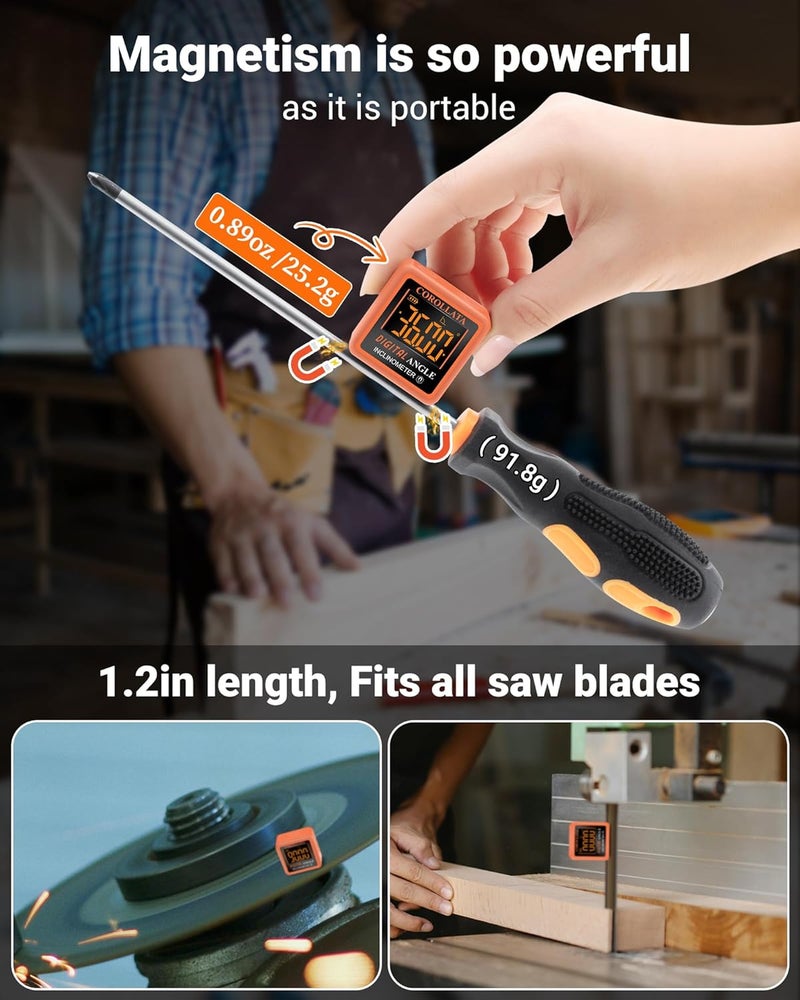 COROLLATA Mini Digital Angle Finder Gauge - Magnetic Torpedo Level Tool with LCD Display Precision Protractor for Table Saw, Miter，Pipes, Inclinometer Pocket Wood Working Measuring - Image 4